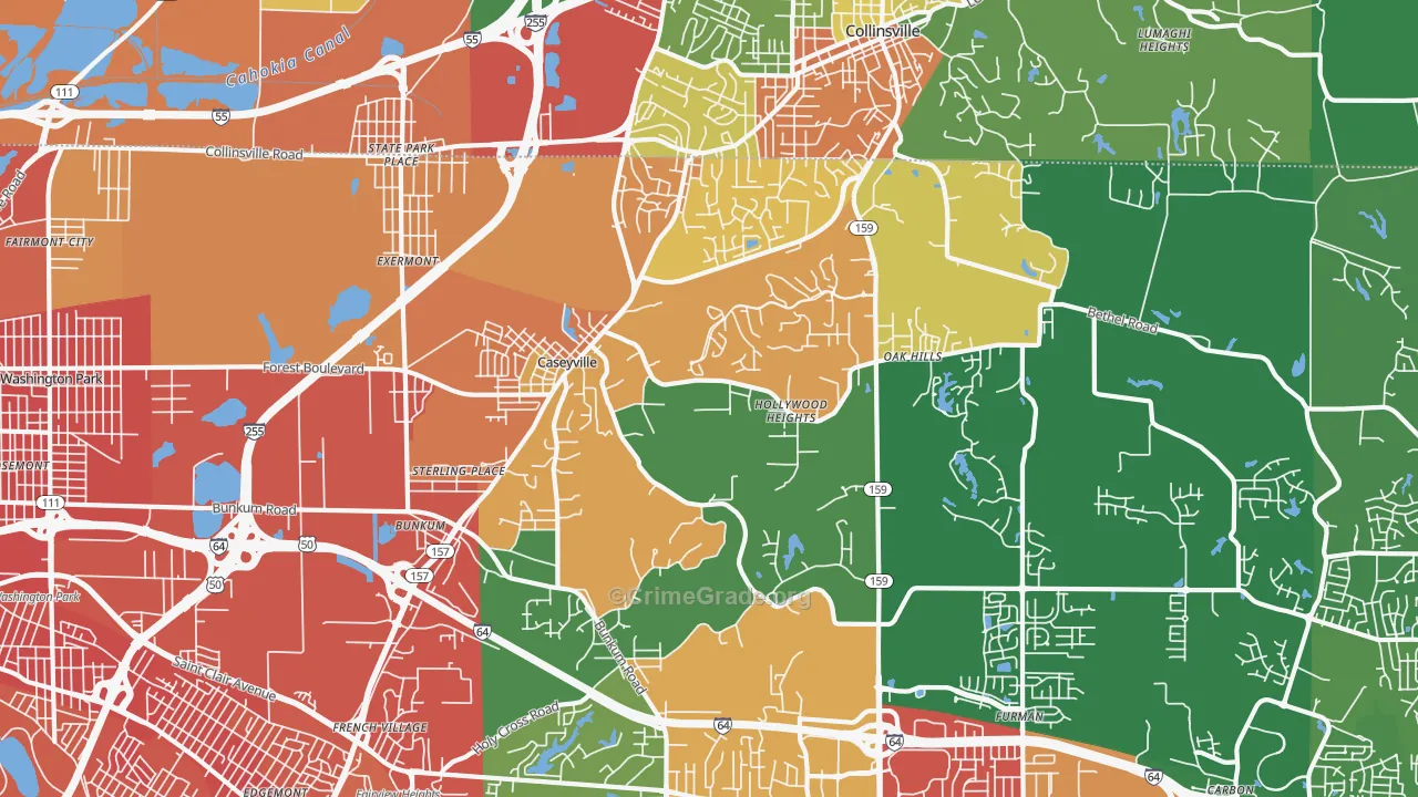 Caseyville, IL Map of Burglary Rates