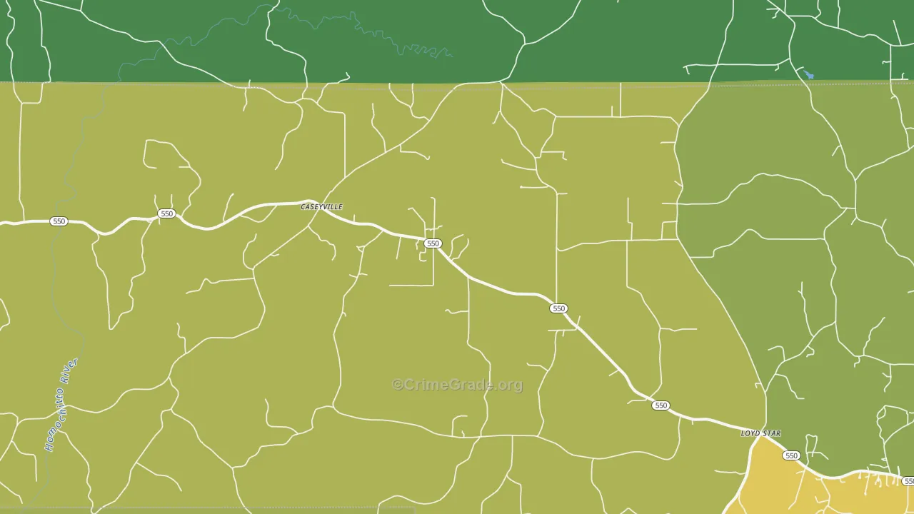 Caseyville, MS Map of Burglary Rates