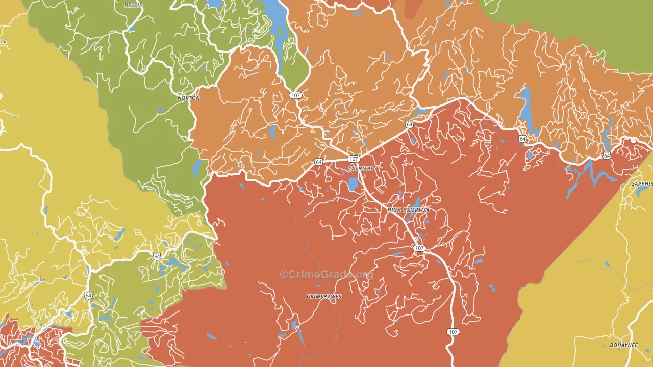 Cashiers, NC Map of Burglary Rates