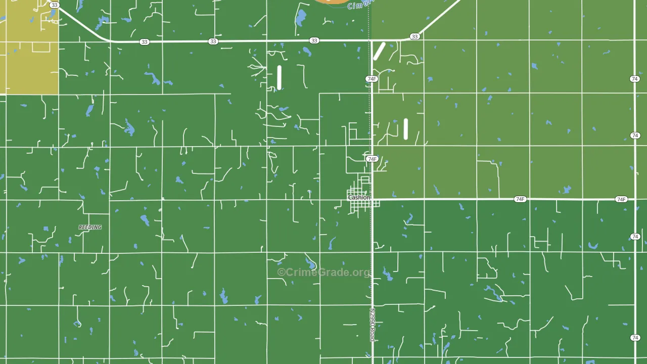 Cashion, OK Map of Burglary Rates