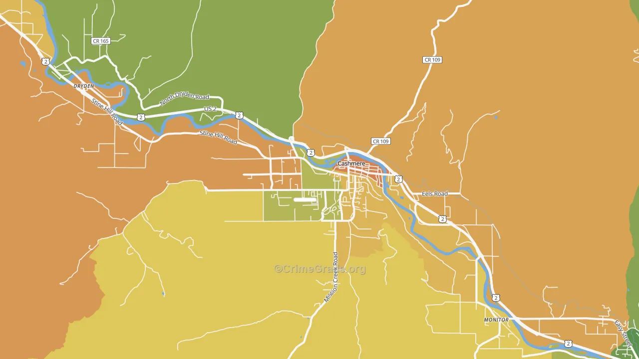 Cashmere, WA Map of Burglary Rates