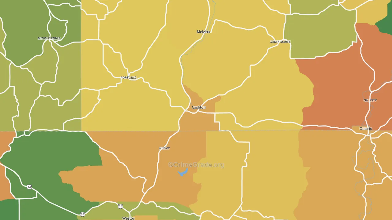 Cashton, WI Map of Burglary Rates