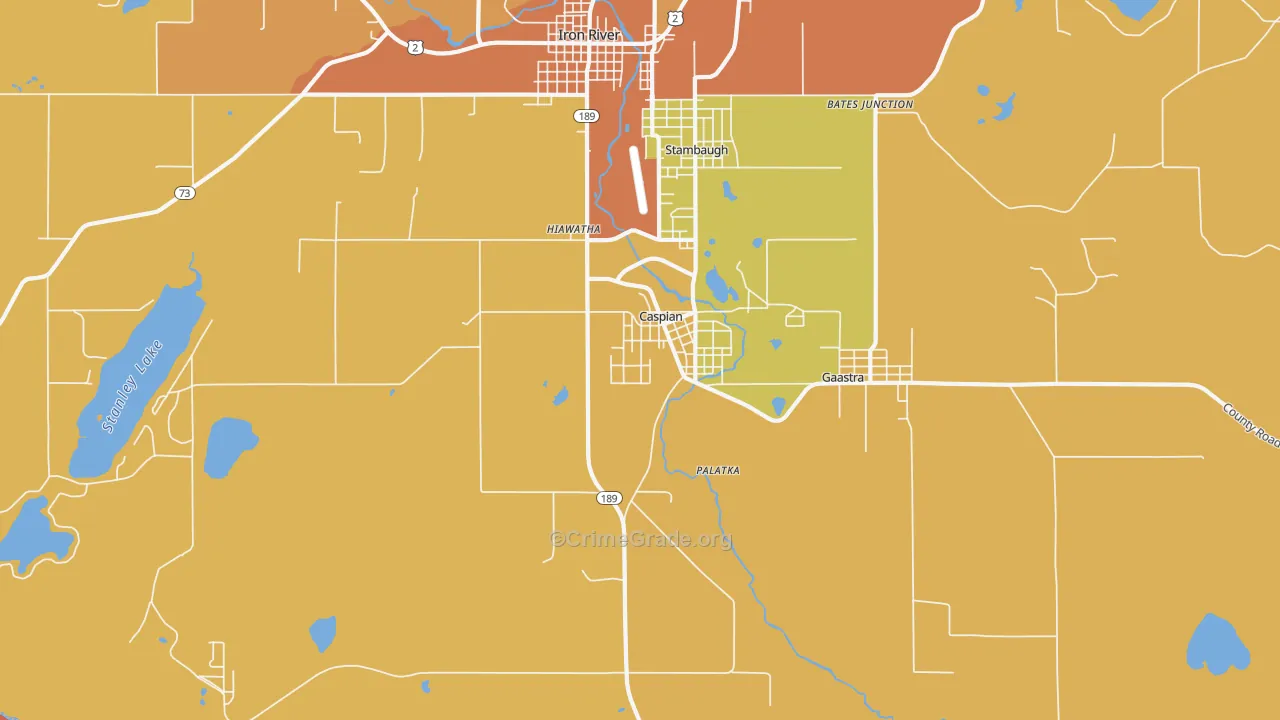 Caspian, MI Map of Burglary Rates