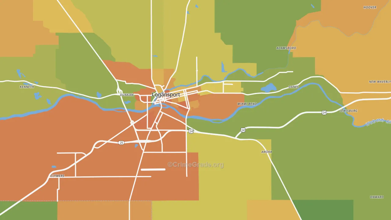 Cass County, IN Map of Burglary Rates