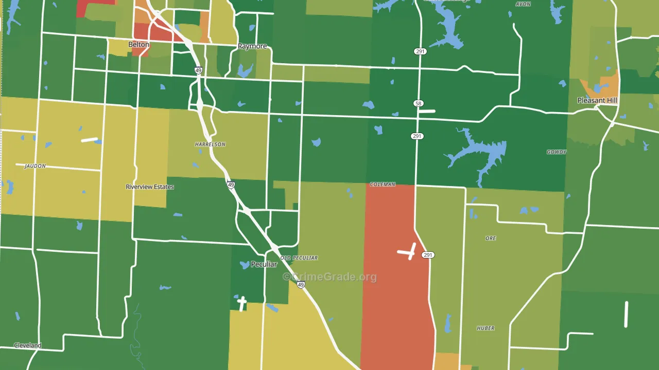 Cass County, MO Map of Burglary Rates