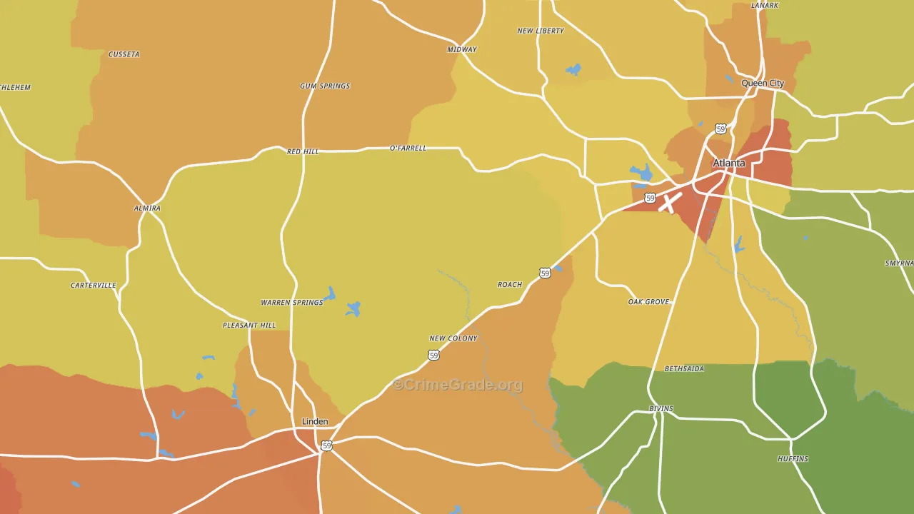 Cass County, TX Map of Burglary Rates