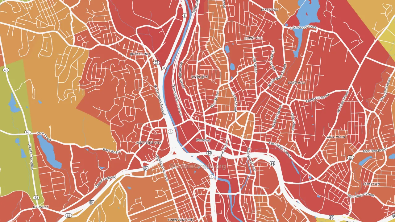 Cass Gilbert, Waterbury, CT Map of Burglary Rates