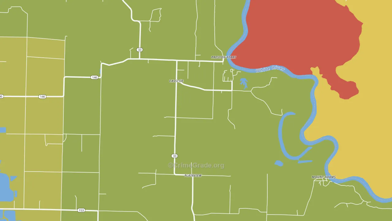 Casscoe, AR Map of Burglary Rates