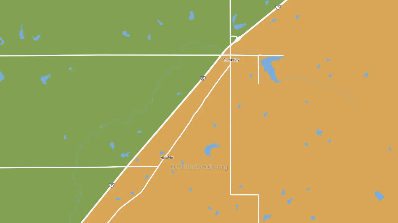 Cassoday, KS Map of Burglary Rates