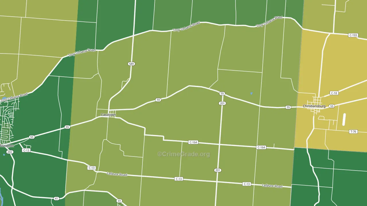 Casstown, OH Map of Burglary Rates