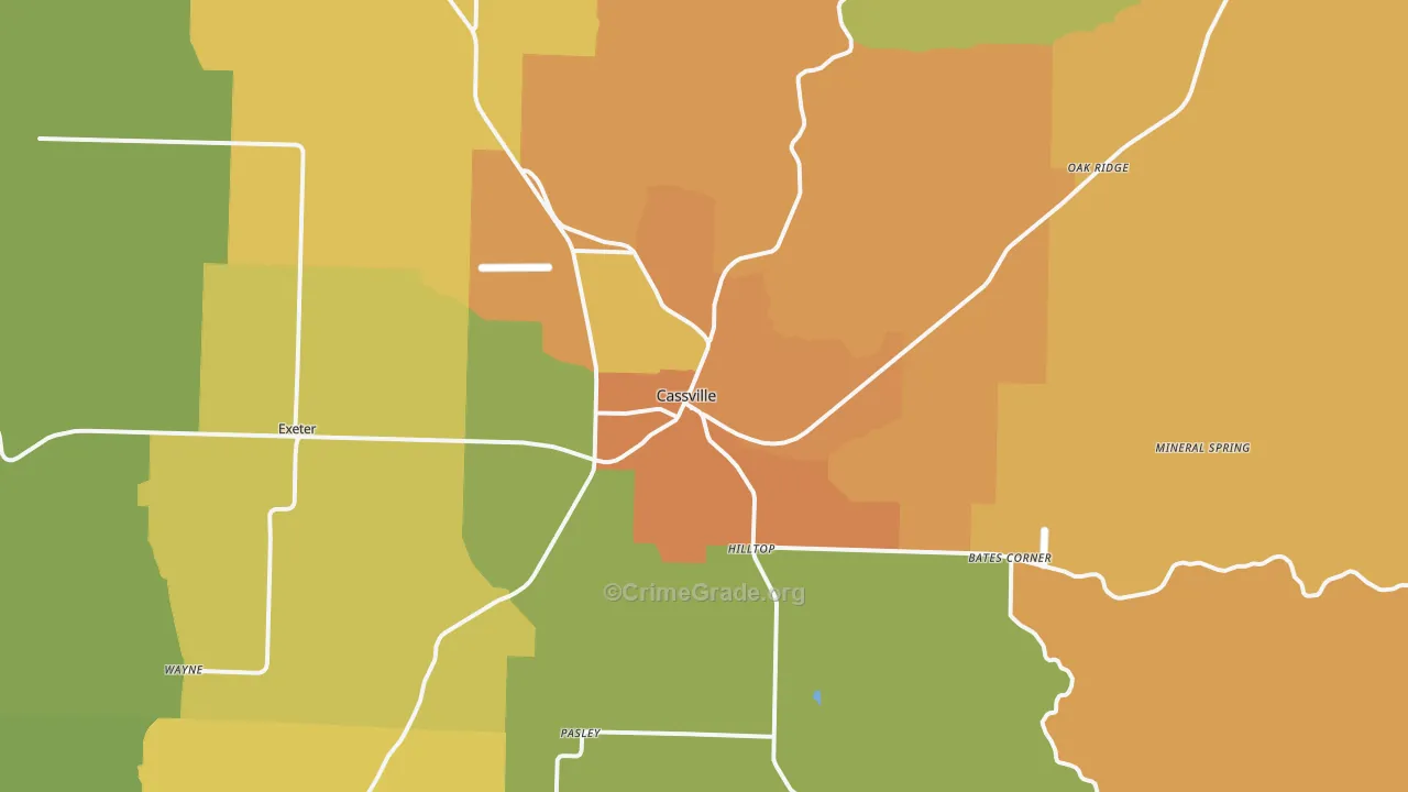 Cassville, MO Map of Burglary Rates