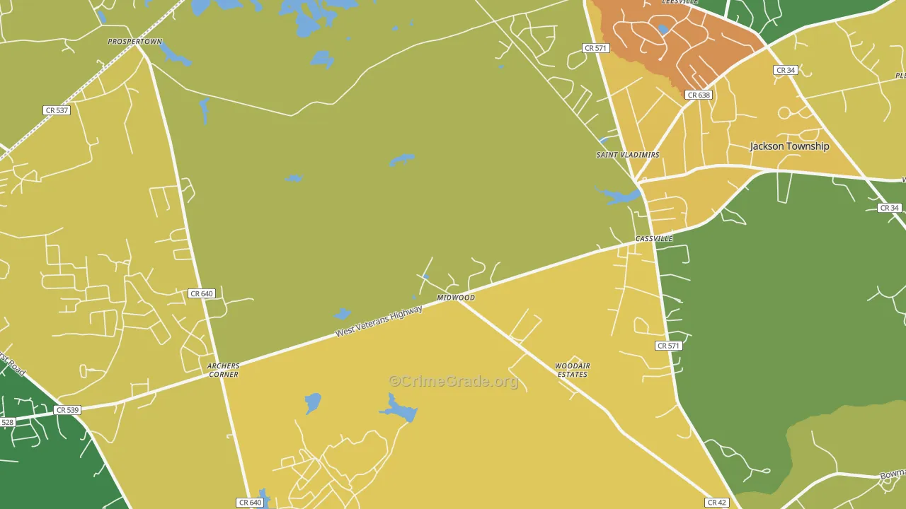 Cassville, NJ Map of Burglary Rates