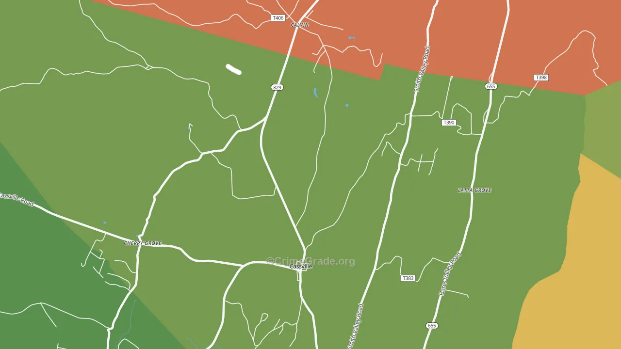 Cassville, PA Map of Burglary Rates