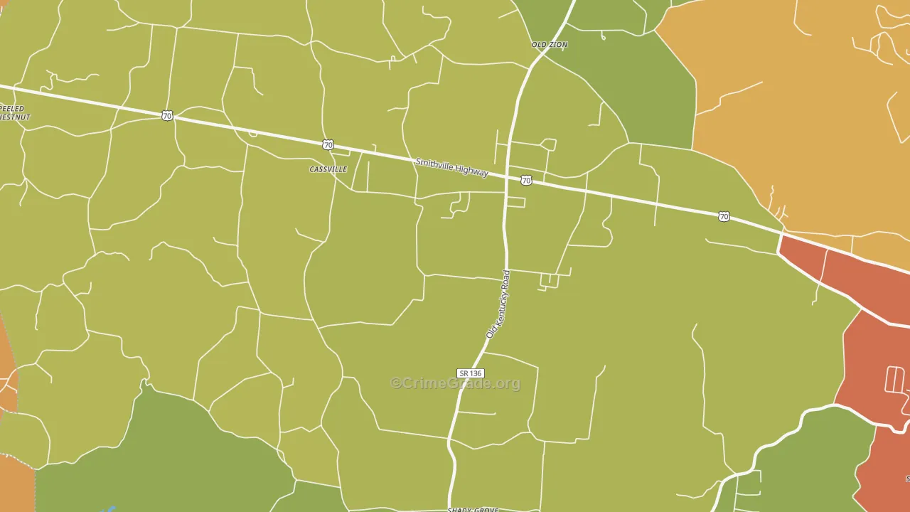 Cassville, TN Map of Burglary Rates