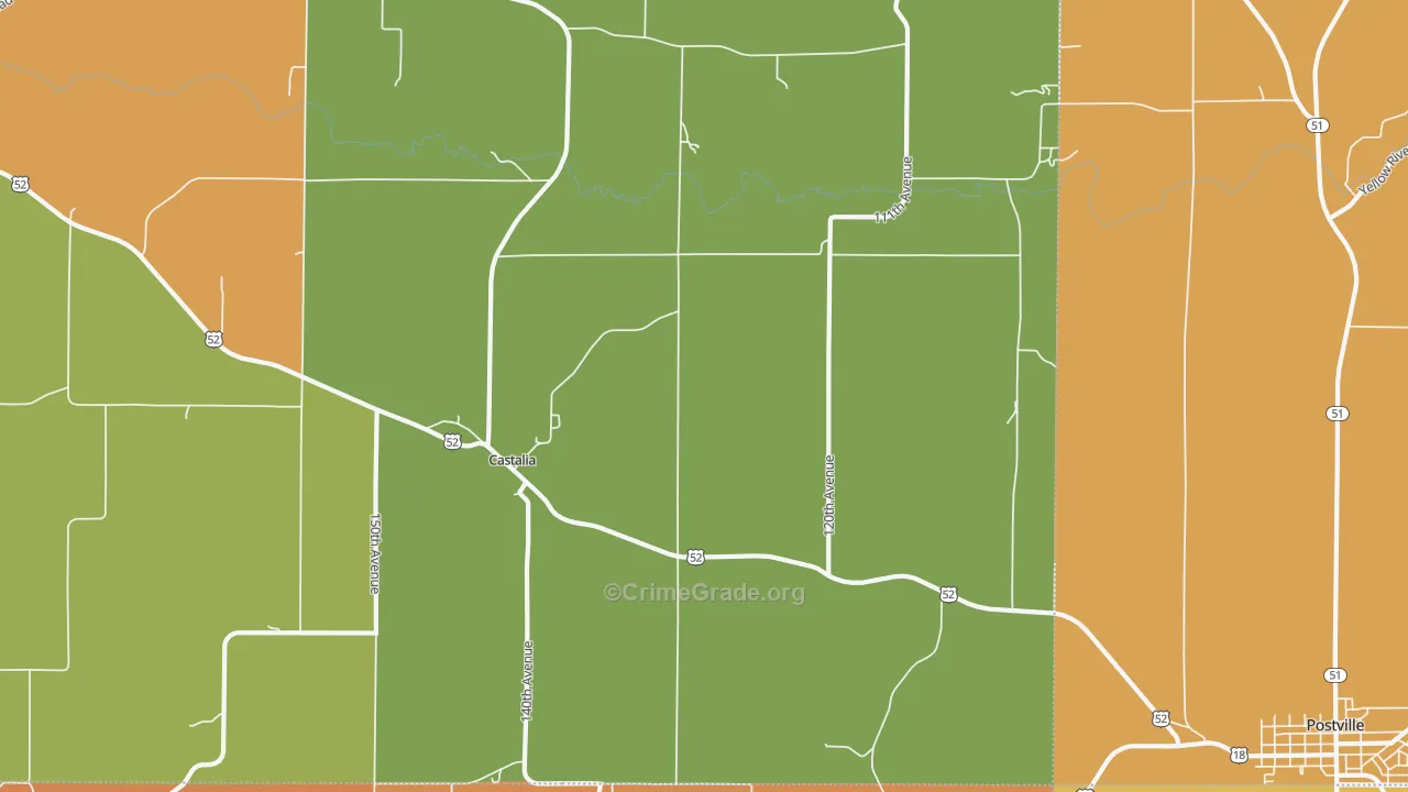 Castalia, IA Map of Burglary Rates
