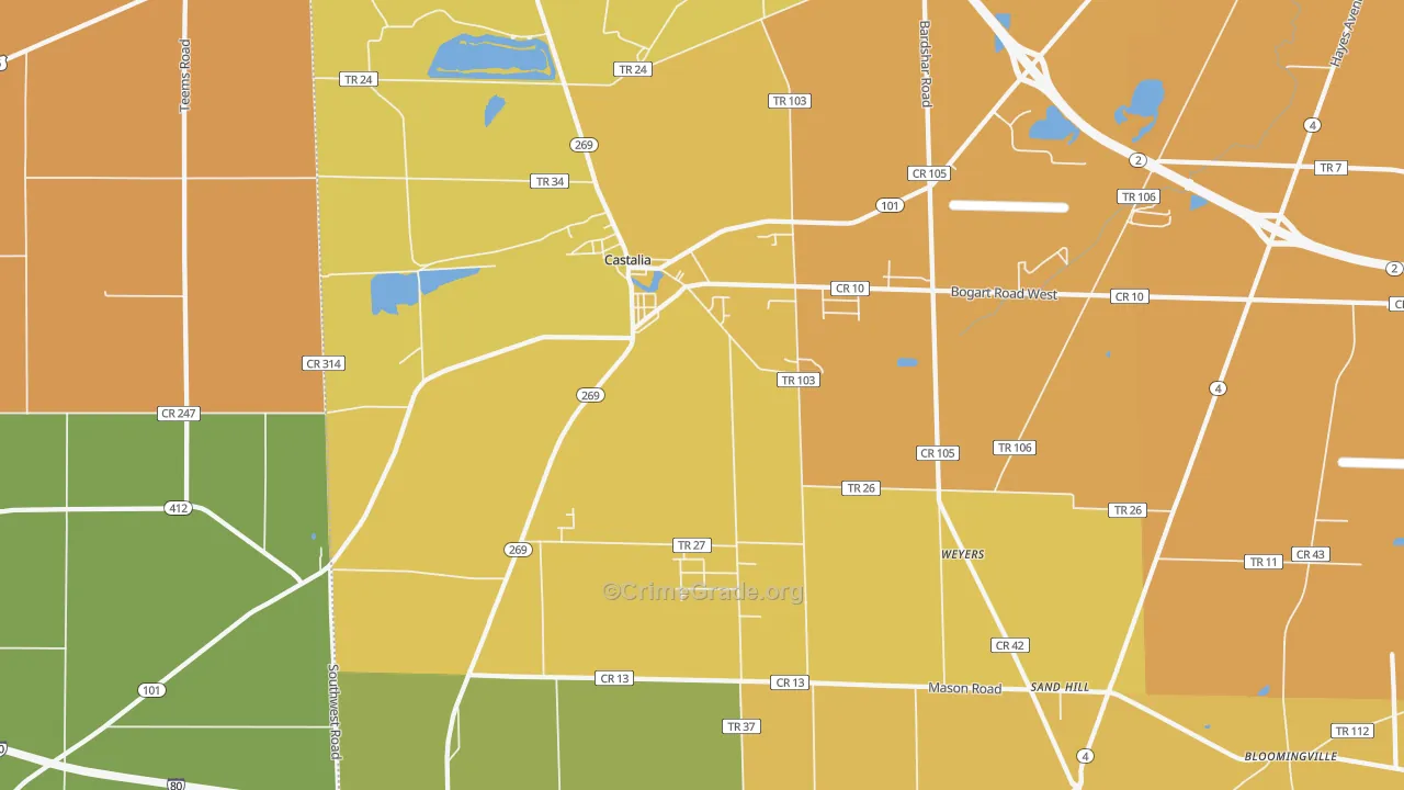 Castalia, OH Map of Burglary Rates
