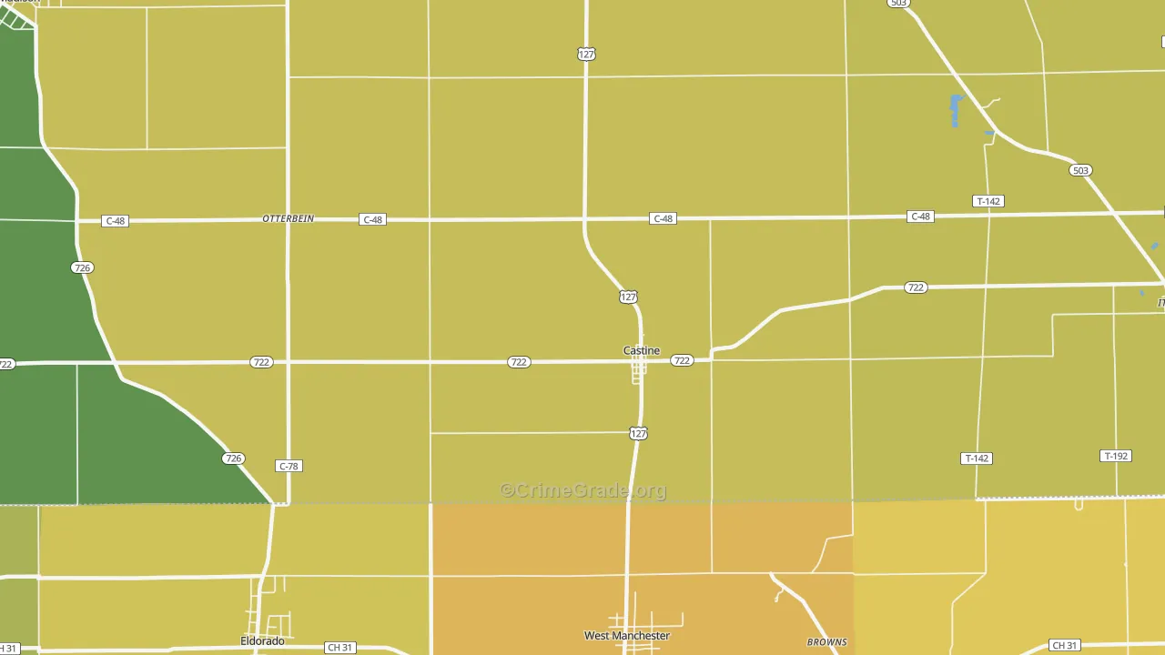 Castine, OH Map of Burglary Rates