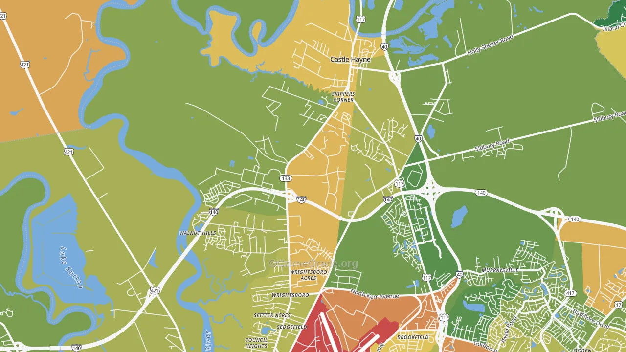 Castle Hayne, NC Map of Burglary Rates