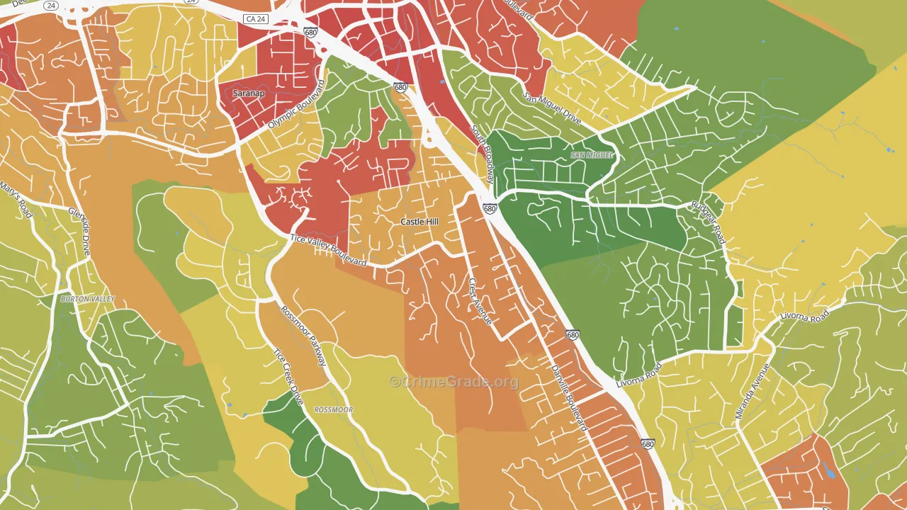 Castle Hill, CA Map of Burglary Rates