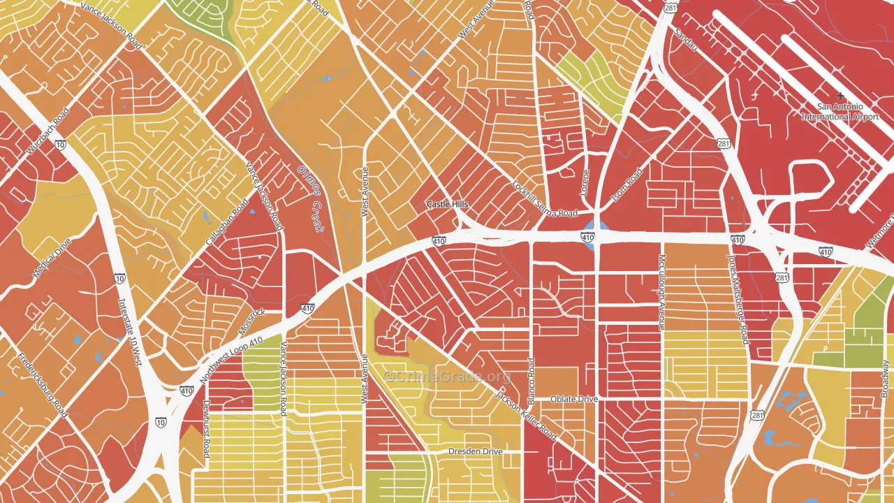 Castle Hills, TX Map of Burglary Rates