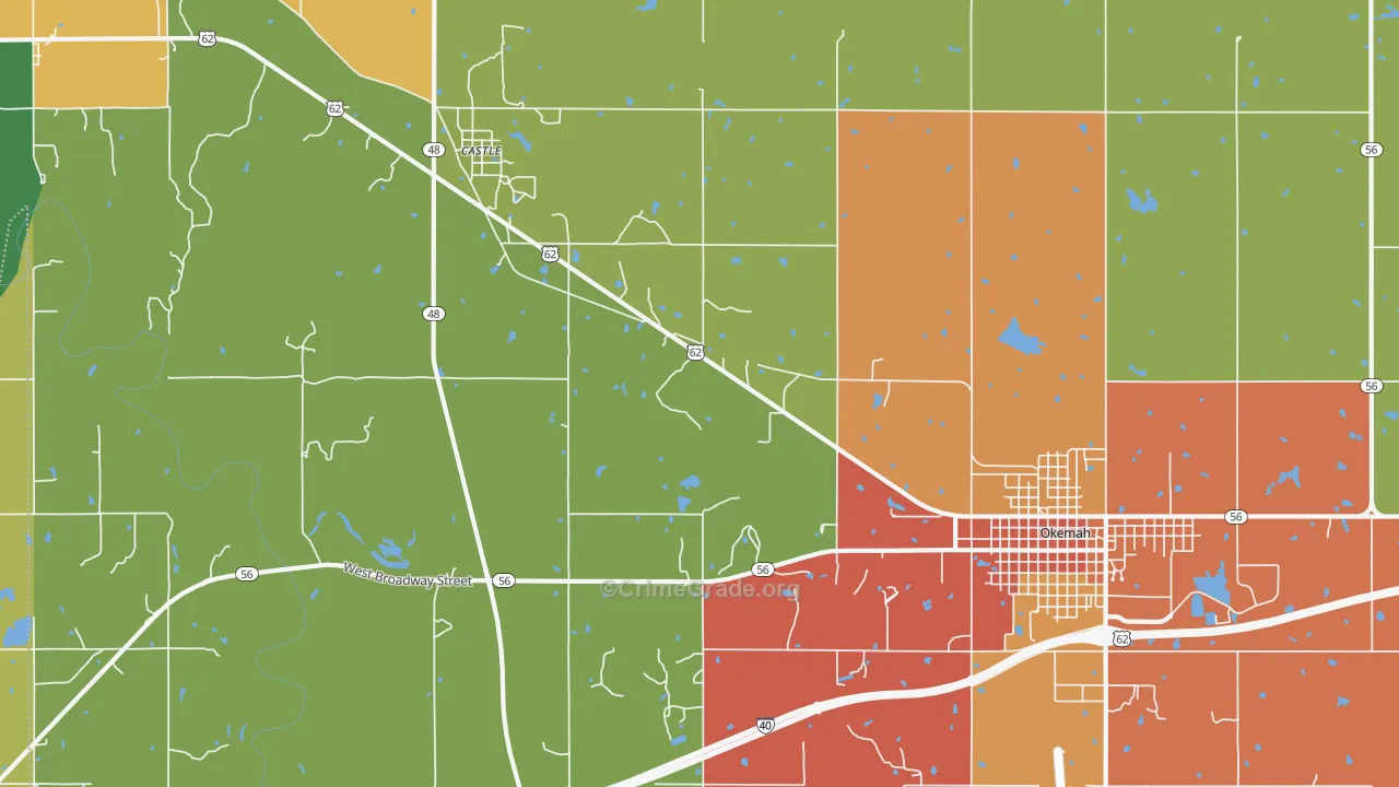 Castle, OK Map of Burglary Rates