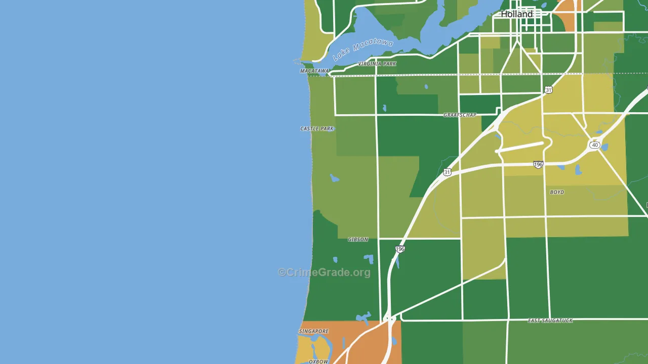 Castle Park, MI Map of Burglary Rates