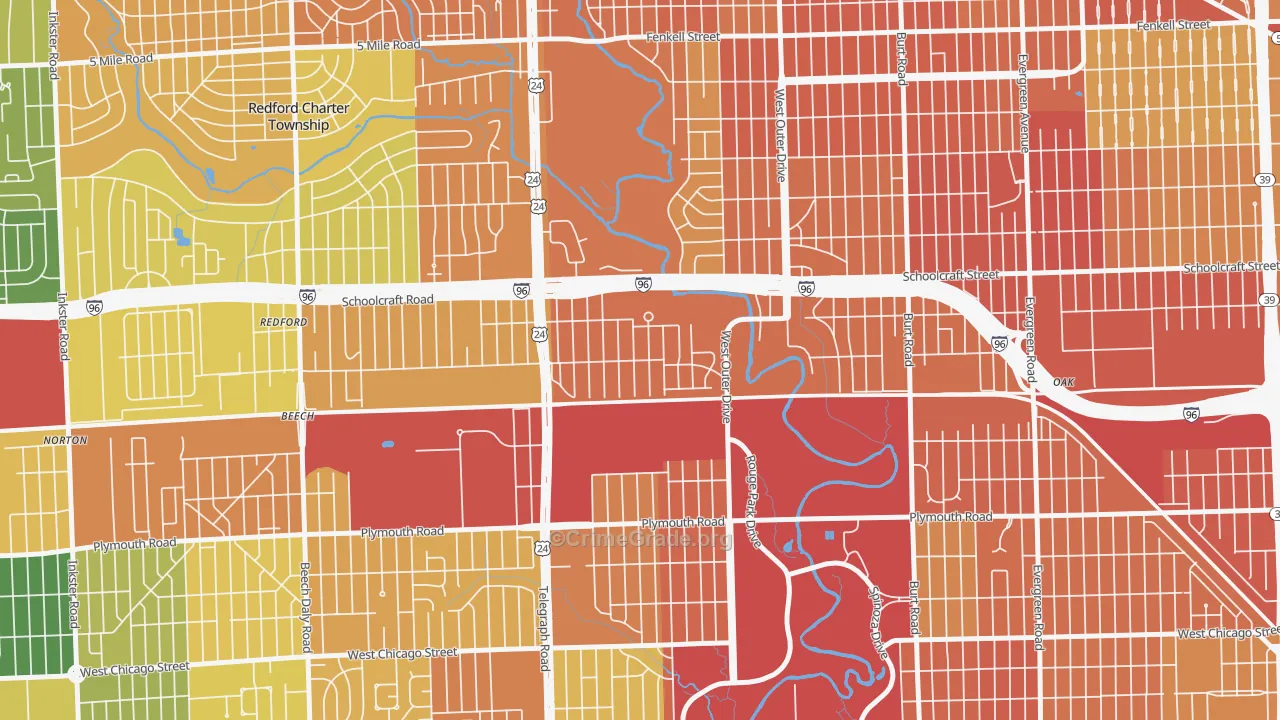 Castle Rouge, Detroit, MI Map of Burglary Rates
