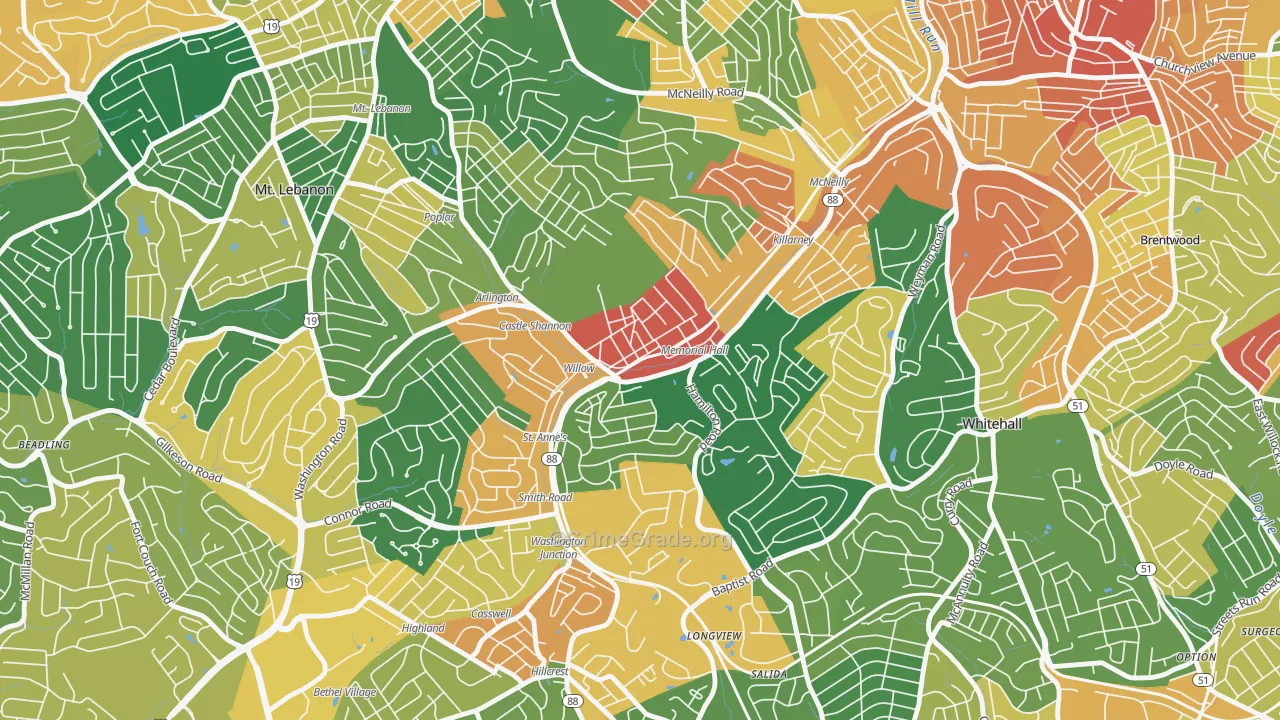 Castle Shannon, PA Map of Burglary Rates