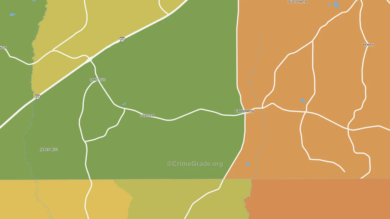 Castleberry, AL Map of Burglary Rates