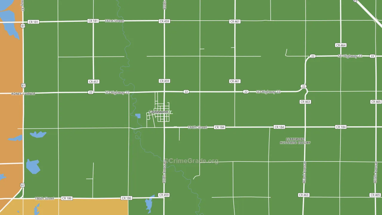 Castlewood, SD Map of Burglary Rates