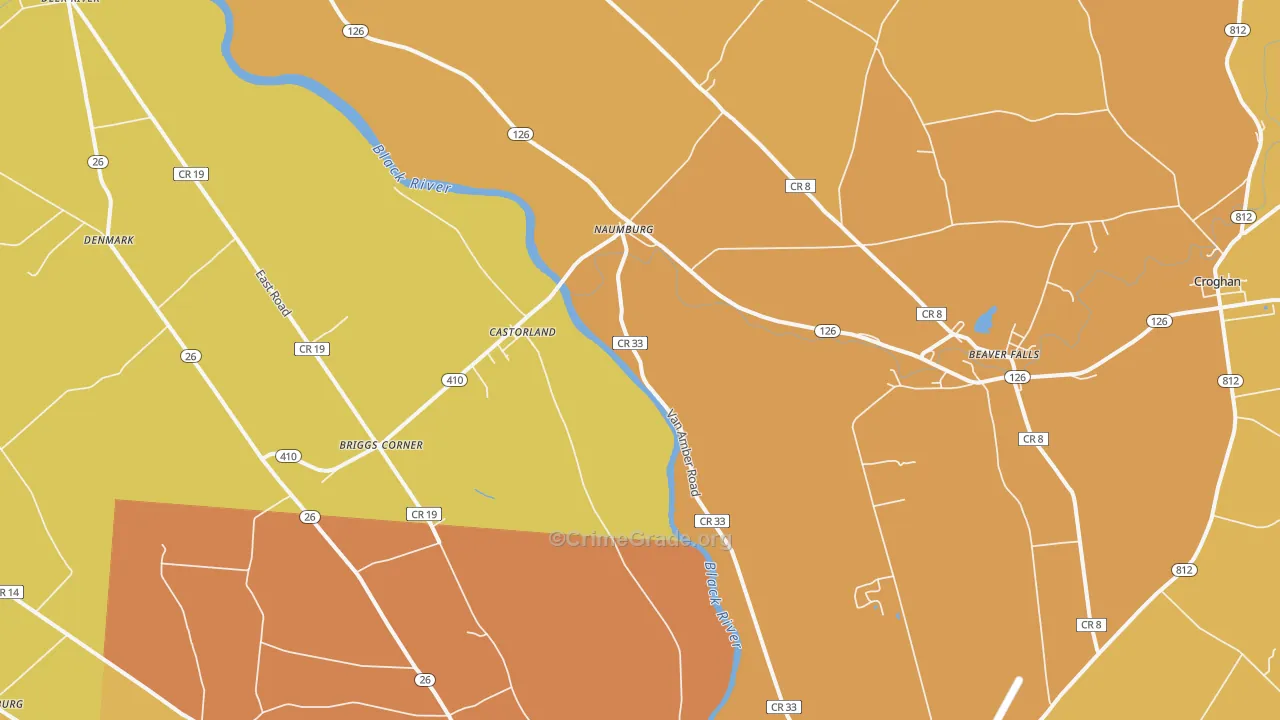 Castorland, NY Map of Burglary Rates