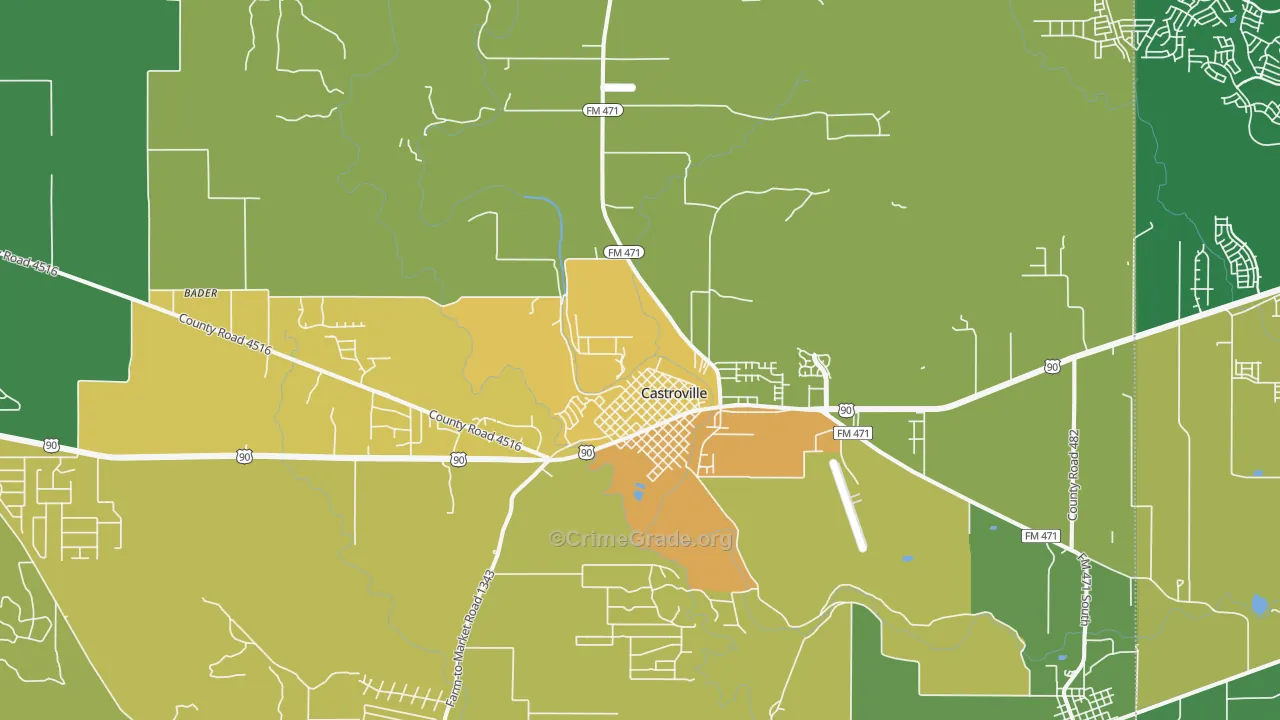 Castroville, TX Map of Burglary Rates