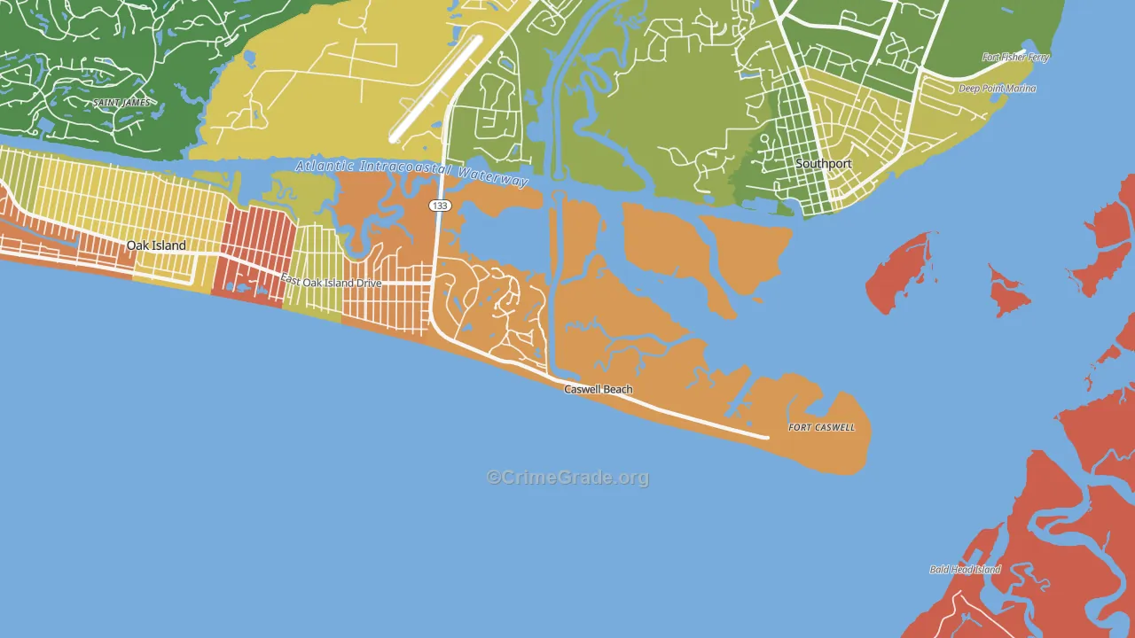 Caswell Beach, NC Map of Burglary Rates