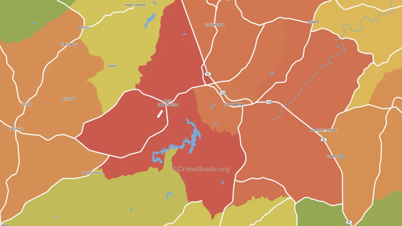 Caswell County, NC Map of Burglary Rates