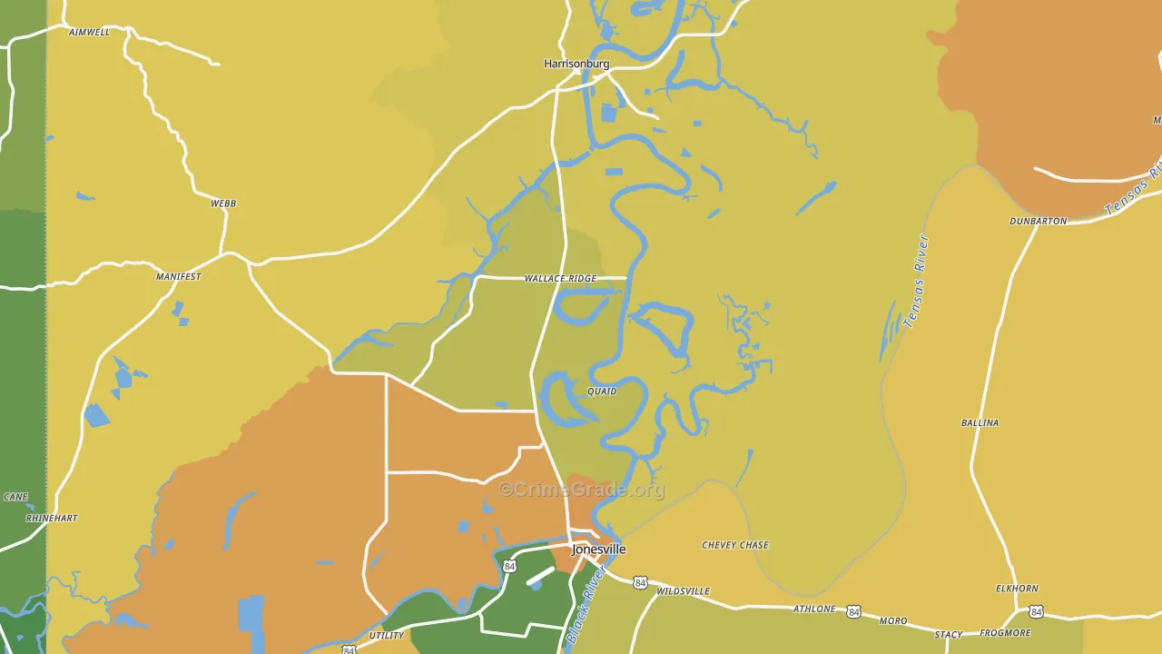 Catahoula Parish, LA Map of Burglary Rates