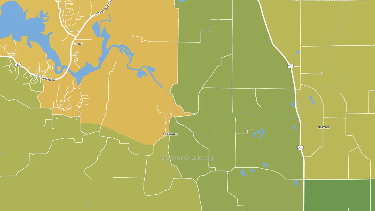 Cataract, IN Map of Burglary Rates