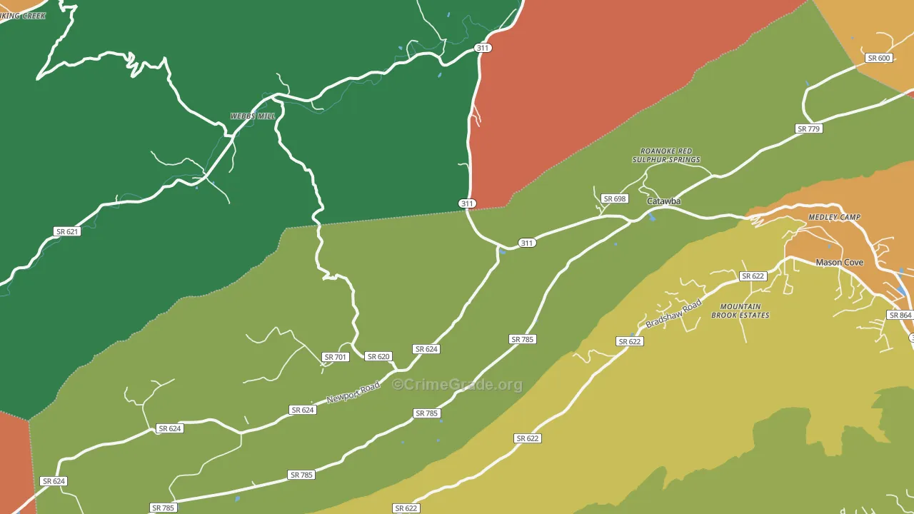 Catawba, VA Map of Burglary Rates