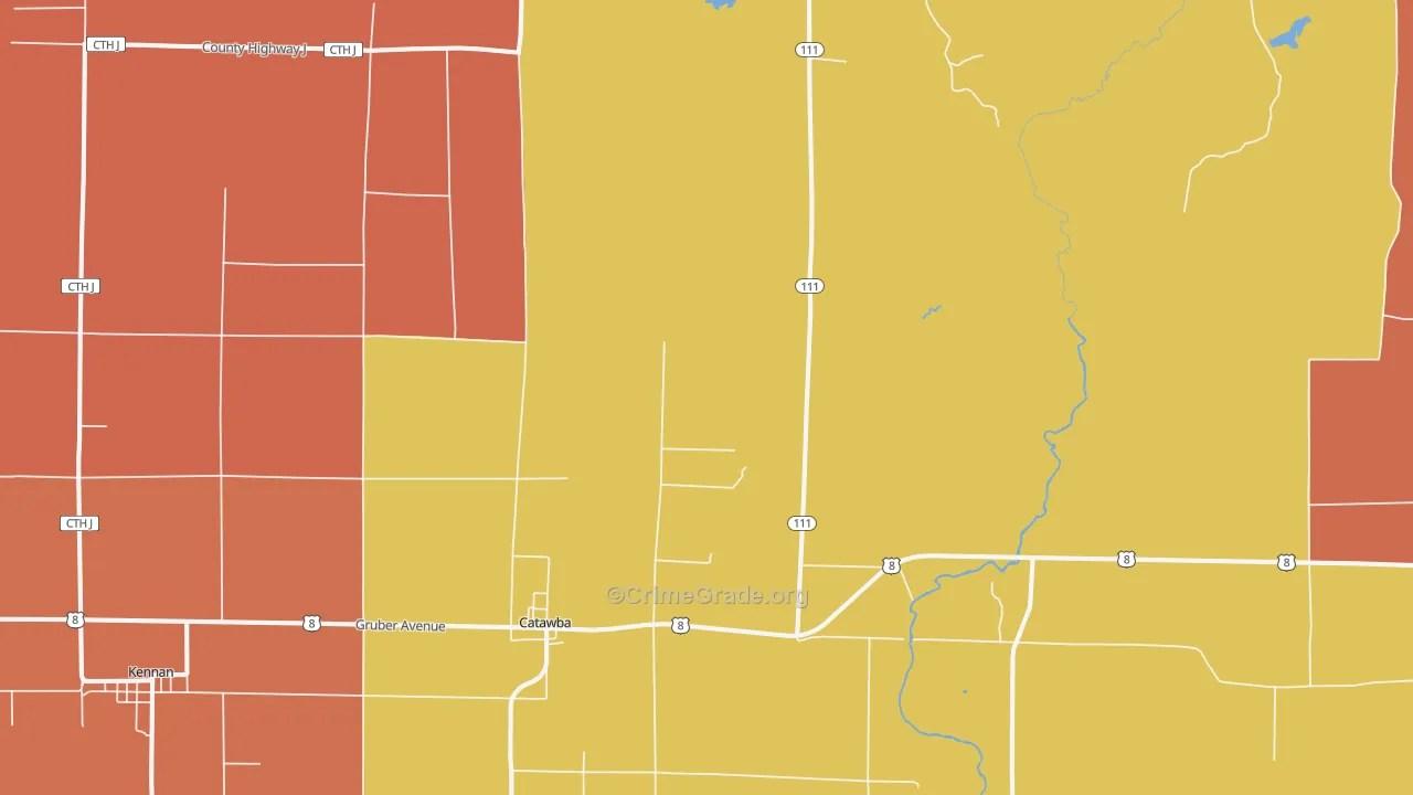 Catawba, WI Map of Burglary Rates