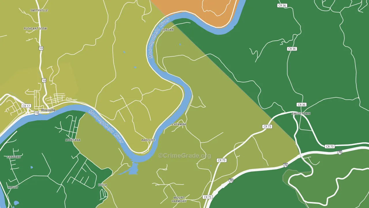 Catawba, WV Map of Burglary Rates