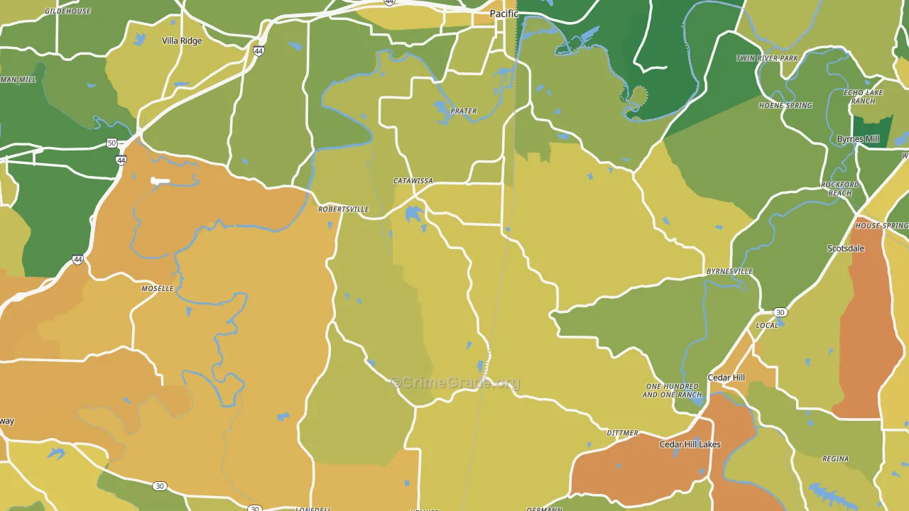 Catawissa, MO Map of Burglary Rates