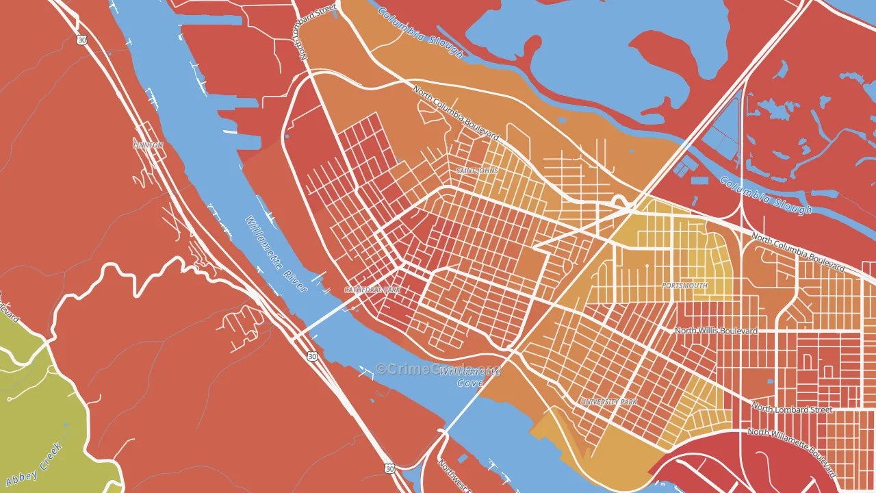 Cathedral Park, Portland, OR Map of Burglary Rates