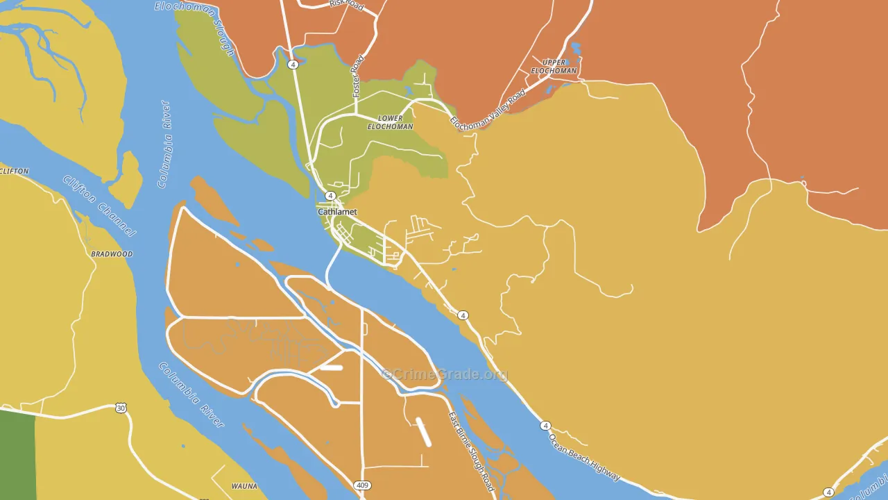 Cathlamet, WA Map of Burglary Rates