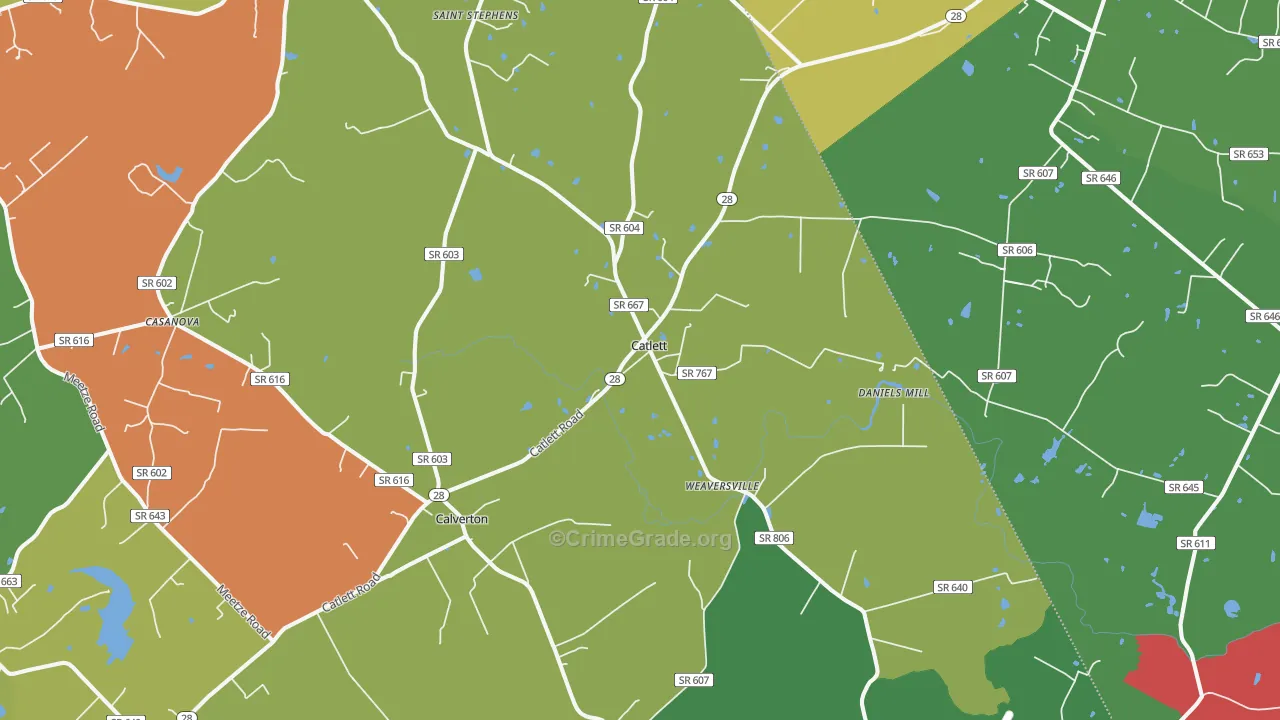 Catlett, VA Map of Burglary Rates