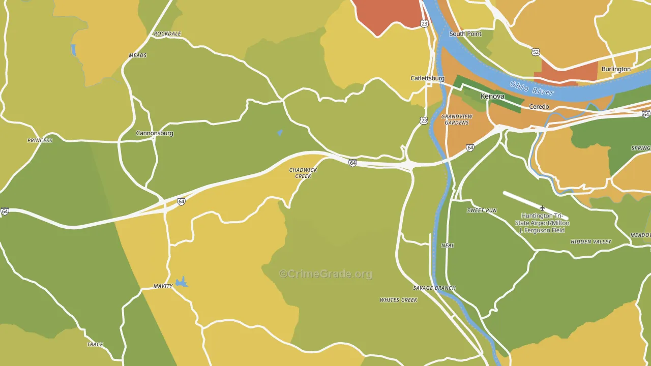 Catlettsburg, KY Map of Burglary Rates