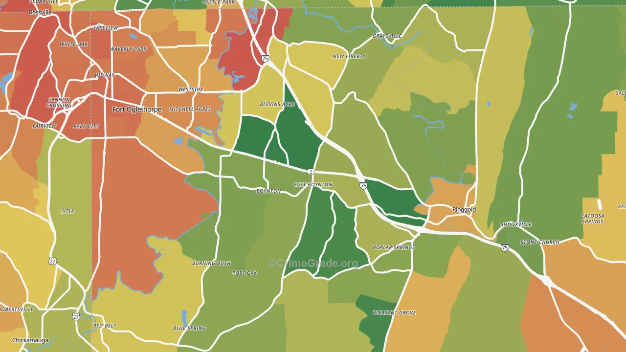 Catoosa County, GA Map of Burglary Rates