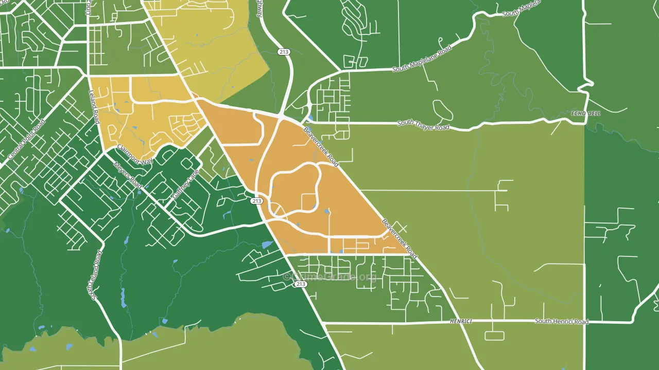 Caufield, Oregon City, OR Map of Burglary Rates