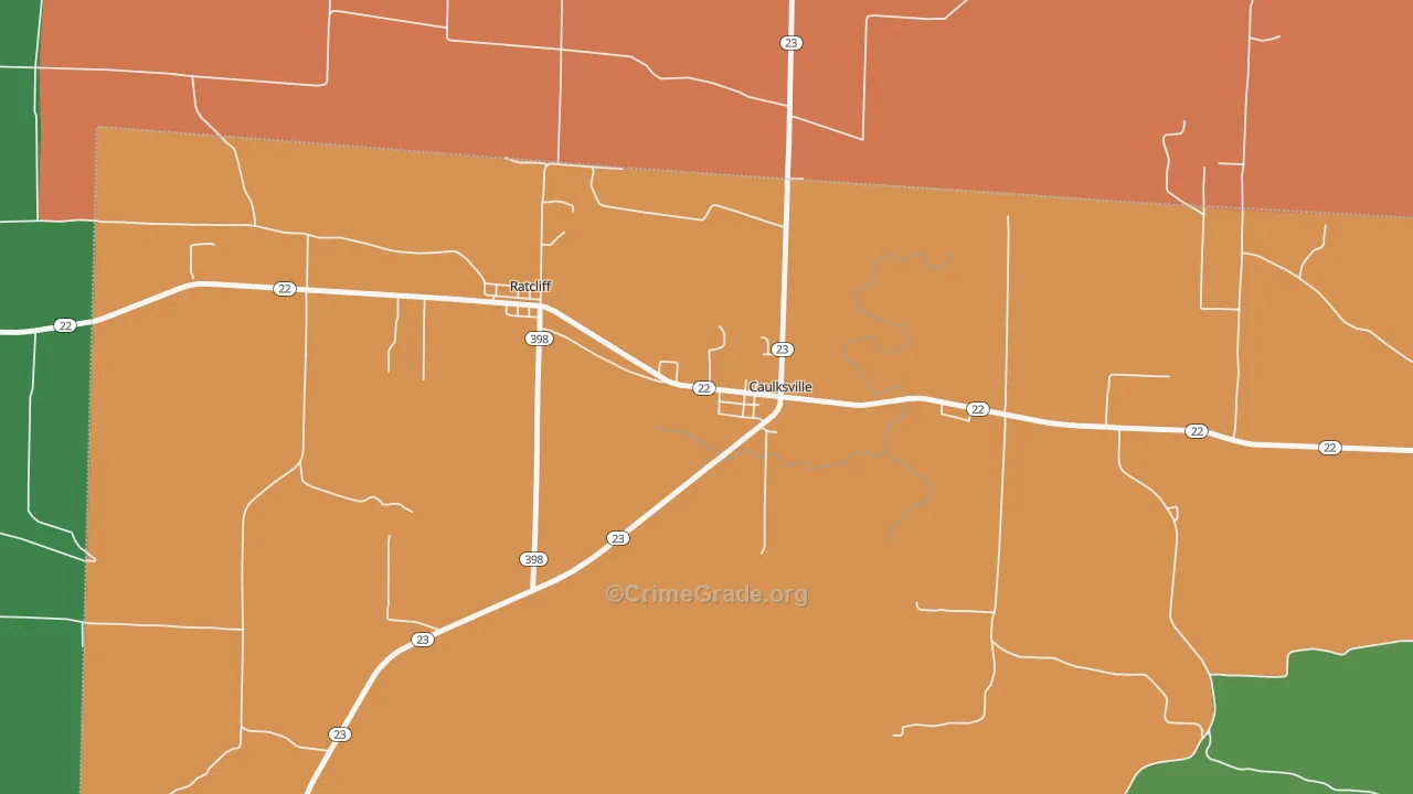 Caulksville, AR Map of Burglary Rates