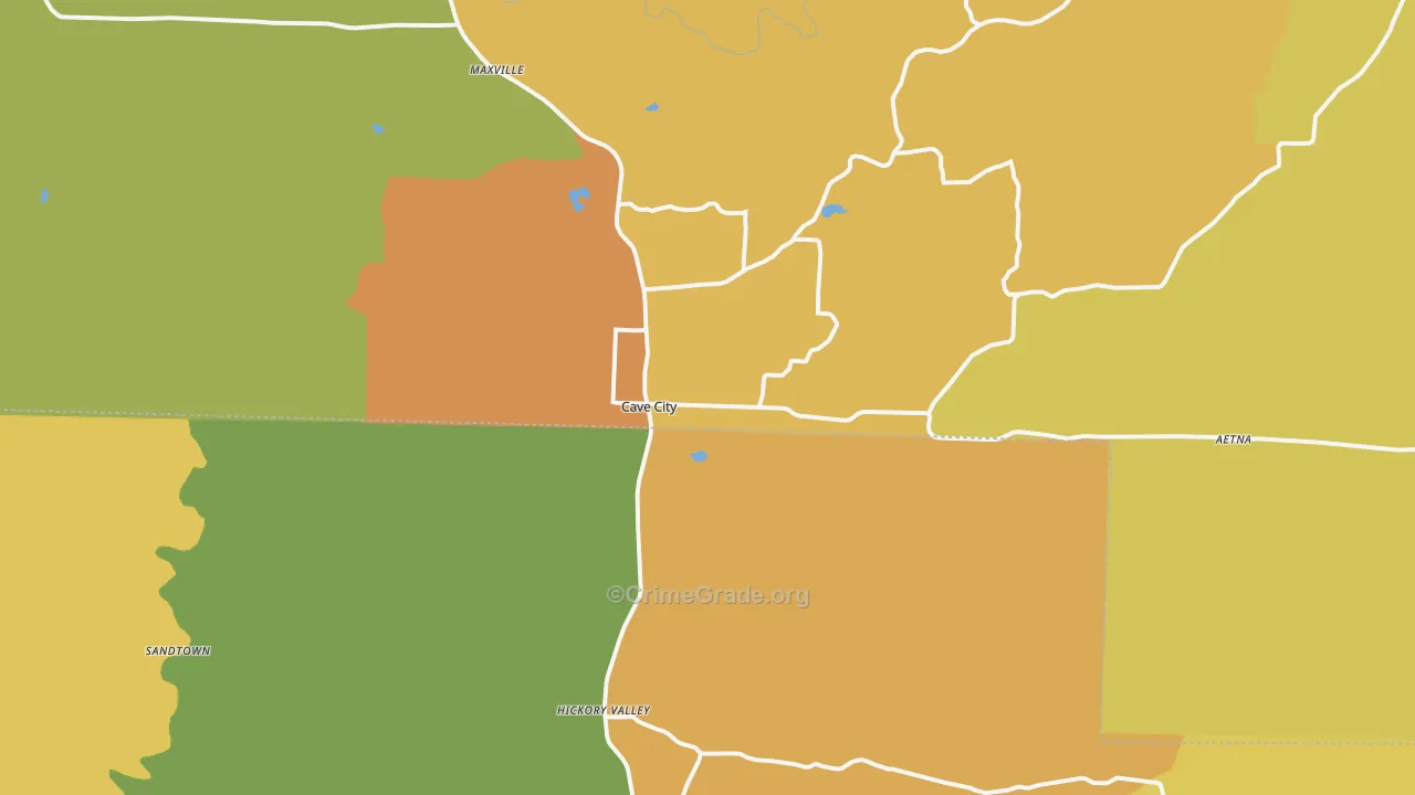 Cave City, AR Map of Burglary Rates