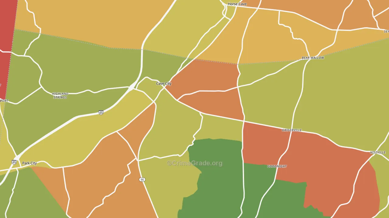 Cave City, KY Map of Burglary Rates