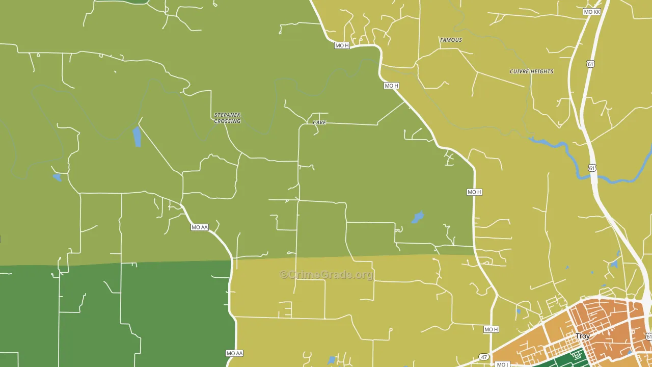 Cave, MO Map of Burglary Rates
